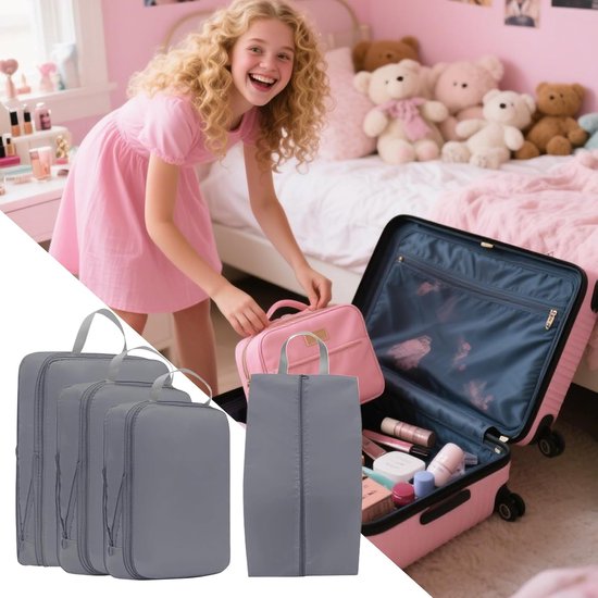 Compressortas Bagage - Organizers Koffer - Efficiënt Opbergen - Waterafstotende Coating - 4 Stuks - Grijs — afbeelding 2
