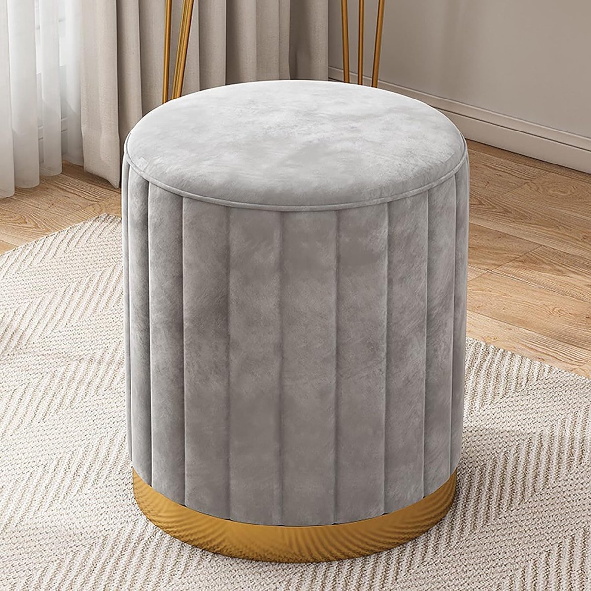 Opbergpoef - Fluwelen Kruk - Zitplaats en Opbergruimte - Afneembaar Deksel - 34x34x44cm - Grijs