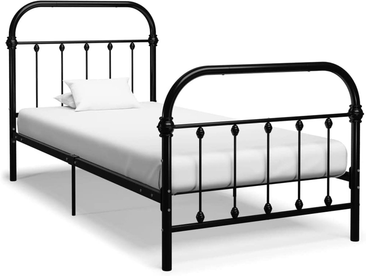 Metalen Bedframe - Bedonderstel Lattenbodem - Slaapkamer Inrichten - Massieve Constructie - 100 x 200 cm - Zwart