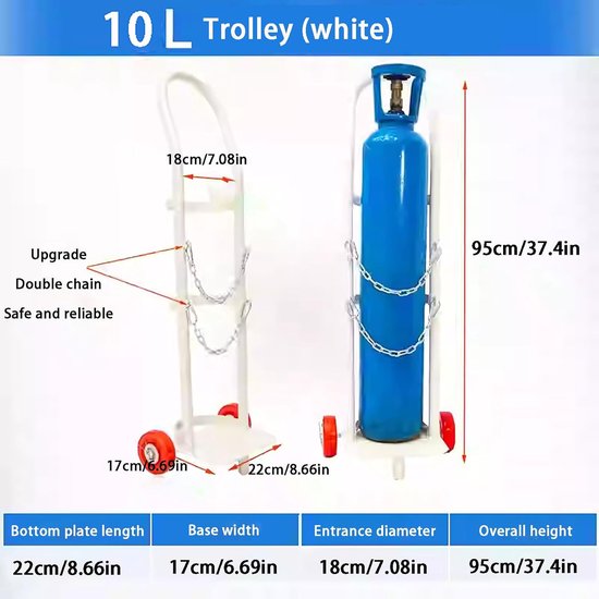 Gascilinderwagen - Trolley met wielen - Transport van gasflessen - Met veiligheidsketting - Voor 8-15L cilinders - Zilverkleurig — afbeelding 2