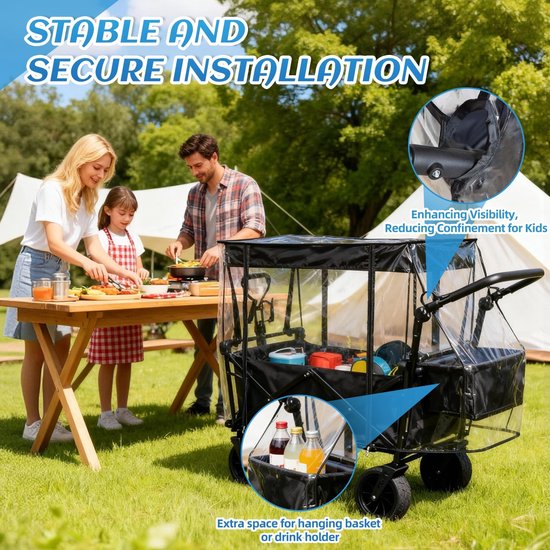 Dailygoods- Bolderkar opvouwbaar - Inklapbare bolderkar - Regenbescherming - 115 x 51 x 75 cm - Geschikt voor kinderen - Universeel gebruik - Handwagen van Dailygoods — afbeelding 2