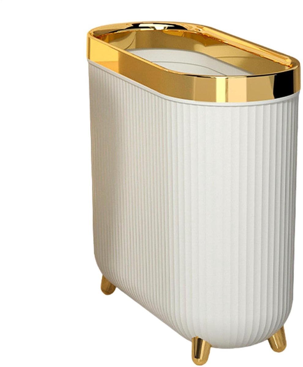 Slanke Afvalemmer - Toiletemmer Deksel - Ruimte Besparen - Stil Mechanisme - 32 x 14 x 30 cm - Platina