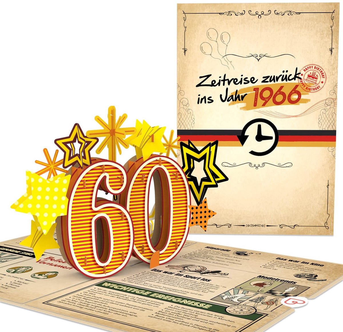 Dailygoods- Pop-Up Kaart Grappige 3D Verjaardagskaart 60e Verjaardag - Verjaardagskaart met Envelop - Verjaardagskaart Mannen/Vrouwen - Cadeaukaart 60 Jaar - Verrassingseffect 12 x 17,5 cm