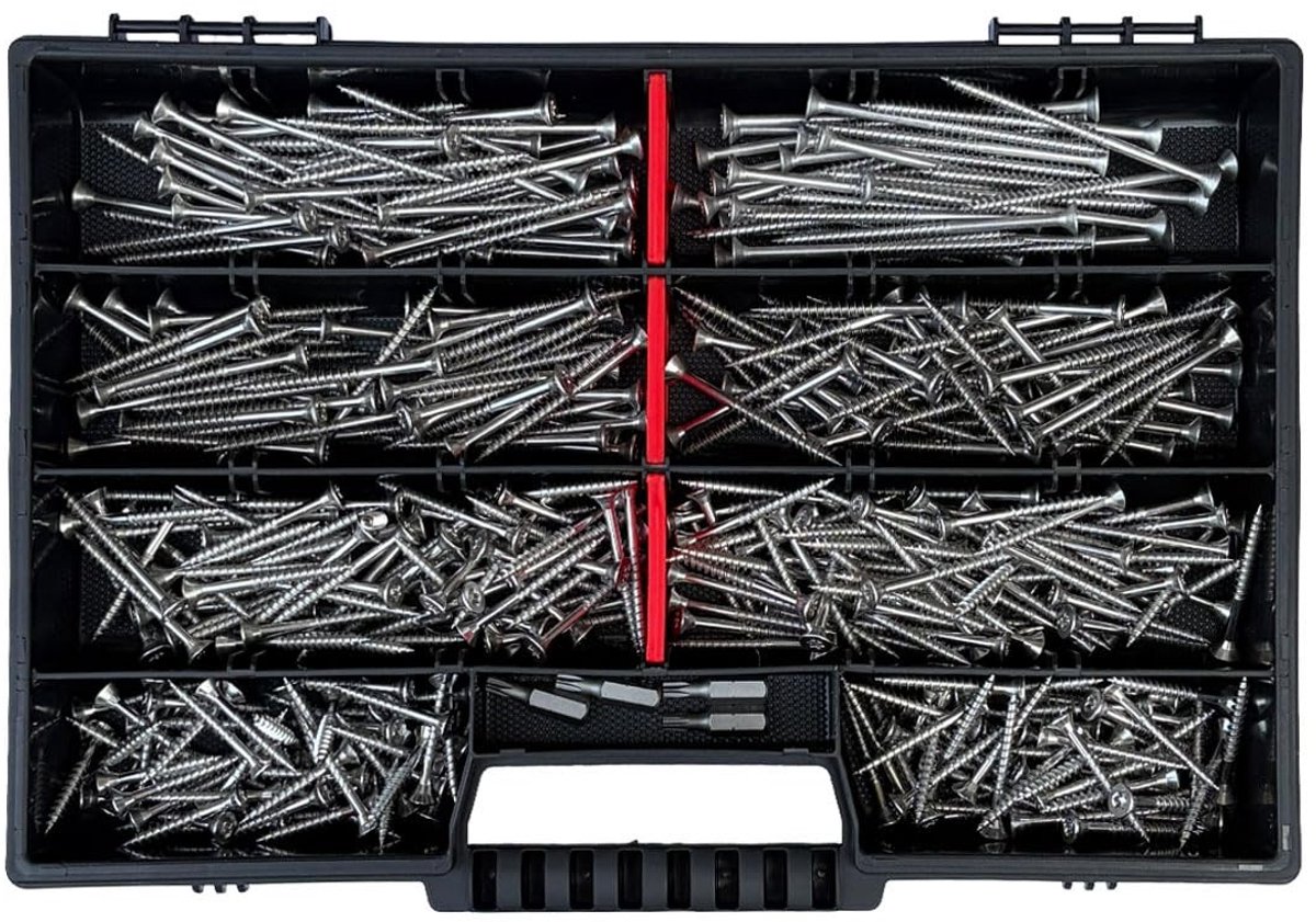 Dailygoods- Schroevenset 430-delig - V2A Houtschroeven/Spaanplaatschroeven 4x30/4x70 - Inclusief 4 TX Bits - Assortimentskoffer - Professionele Kwaliteit - Schroeven