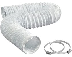 PromoHome Flexibele PVC Ontluchtingsslang Ø102 mm - 2,5 m Afvoerslang voor Airco, Wasdroger en Afzuigkap - Inclusief 2 RVS Slangklemmen - Wit