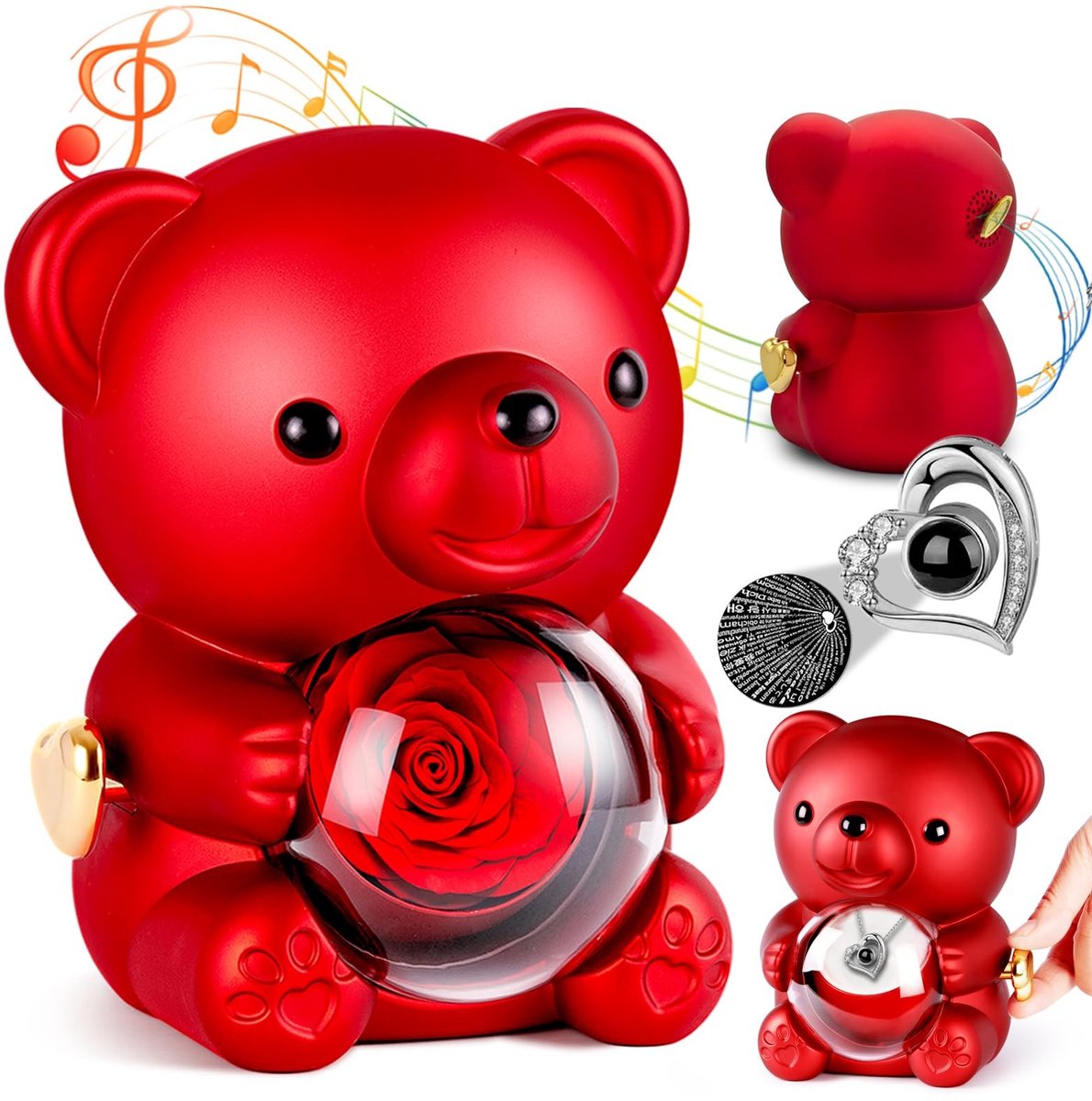 Dailygoods- Rozen Teddybeer Rood - Cadeaubox - Infinity Rozenbox - Geschenk voor Vrouwen - Jubileum/Verjaardag - Perfect voor Valentijnsdag - Pluchebeer