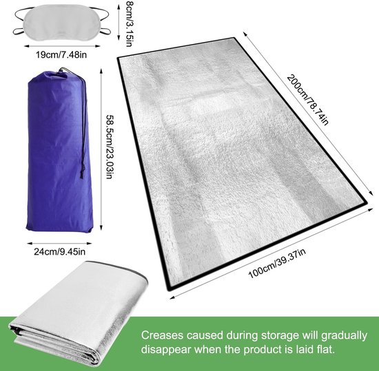 Dailygoods- Isolatiemat 200 x 100 cm - Opvouwbaar - Slaapmat - Draagtas - Slaapmasker - Aluminiumfolie met EPE-schuim - Campingmat van Dailygoods — afbeelding 2