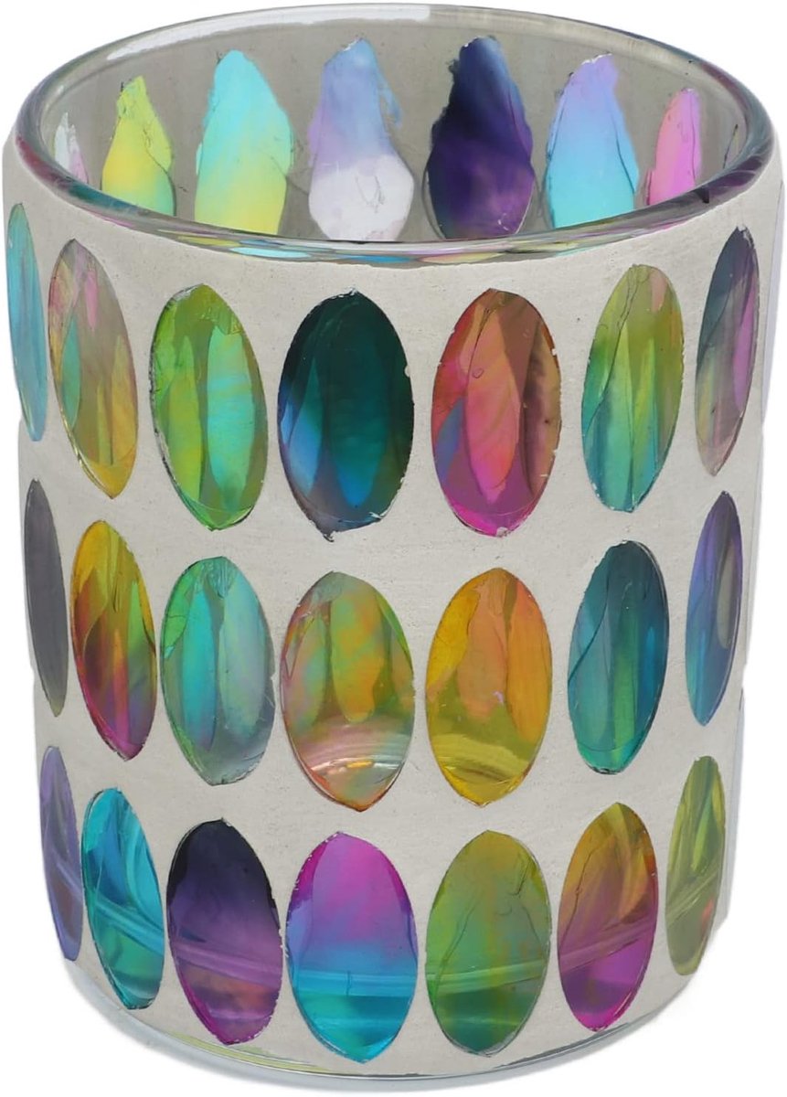 Theelichthouder Mozaïek - Glazen Kaarshouder - Sfeerverlichting Creëren - Kleurrijk Glasontwerp - 12 x 11 x 11 cm - Regenboog