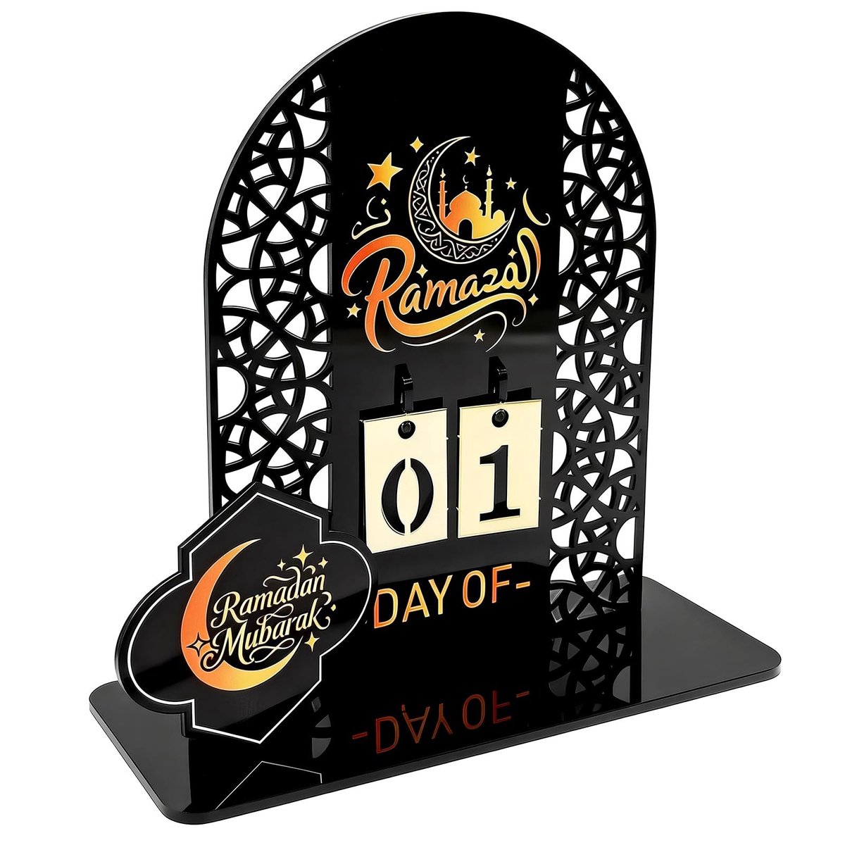 Dailygoods - Ramadan-kalender, acryl, 20 x 20 cm, gatdesign, ramadan-decoratie, Eid Mubarak aftelkalender voor kinderen, perfecte ramadangeschenken voor kinderen en gezinnen, woonkamertafeldecoratie (zwart)