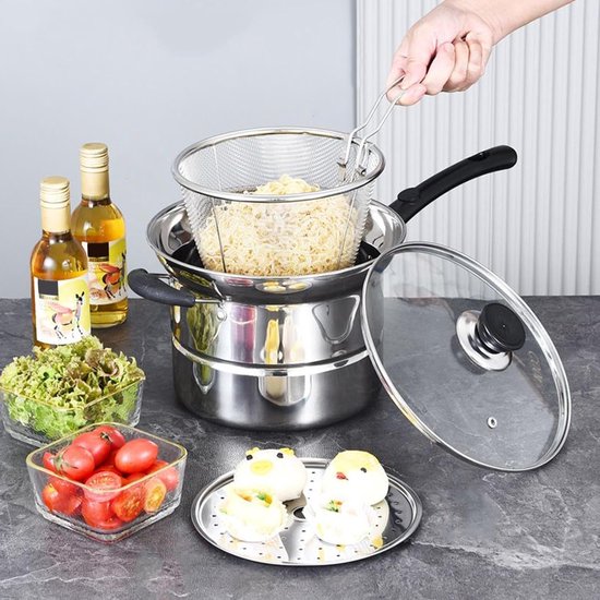 Kookpan Met Zeef - Alles-in-één Pan - Pasta Koken - Ingebouwde Zeef - 22cm Breed - Multicolor — afbeelding 3