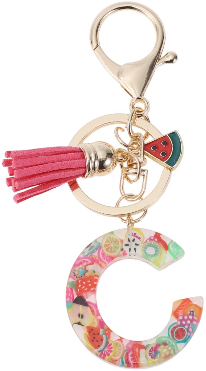 Dailygoods- Sleutelhanger met letter C - Fruitsleutelhanger - Sleutelhanger met kwastje - Sleutelhanger voor vrouwen - Duurzaam harsmateriaal - 9,3 cm lang - Sleutelhanger Met Initialen