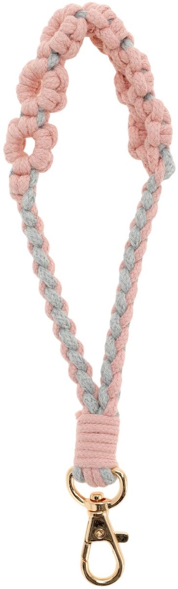 Dailygoods- Sleutelhanger Boheemse stijl - Macramé sleutelhanger - Bloemenhanger - Polssleutelhanger - Duurzame haaksluiting - Roze katoen - Sleutelring