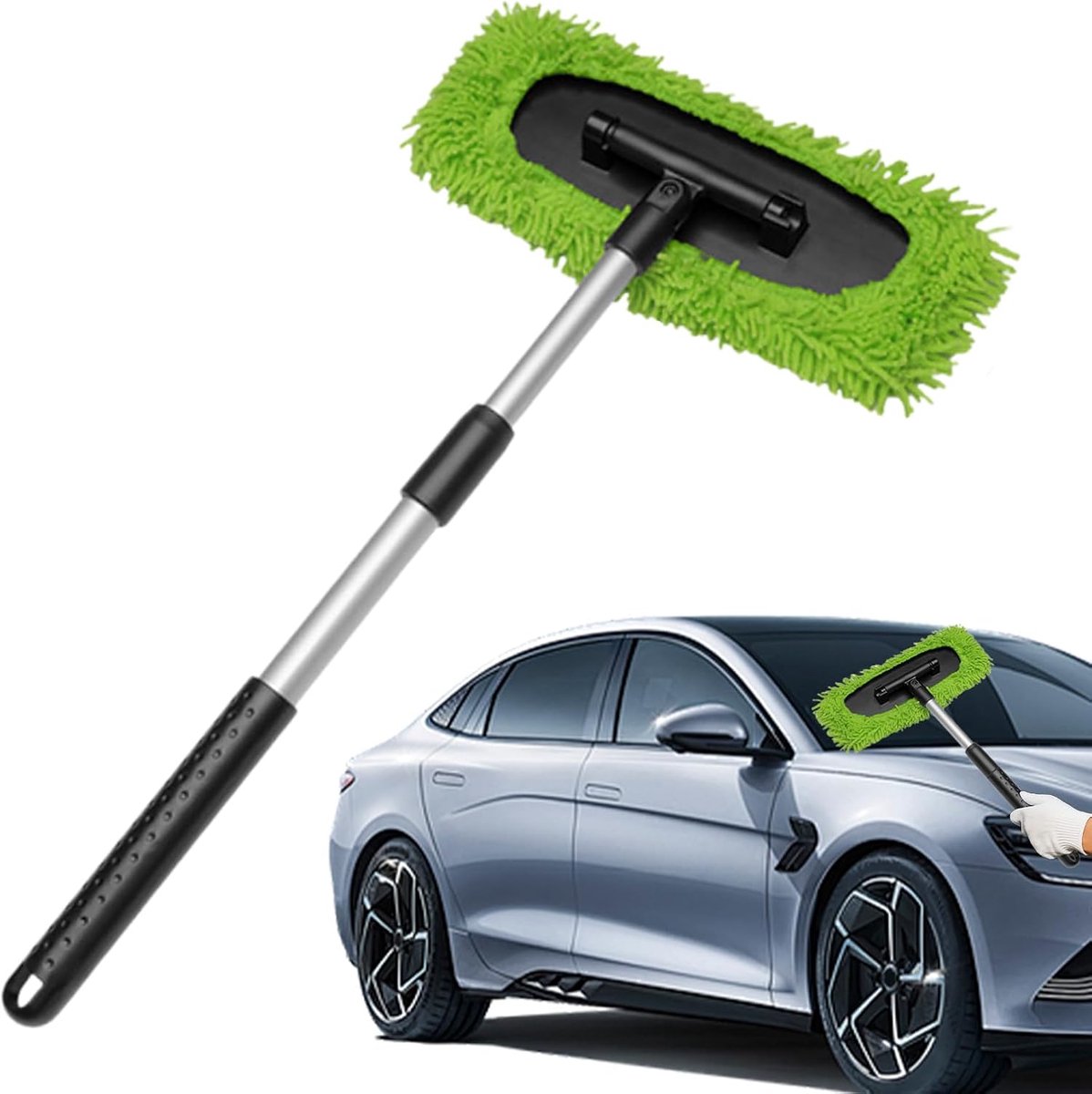 Voorruit Cleaner Tool - Auto Wassen Mop - Ruiten Reinigen - Telescopische Lange Handgreep - 60 cm - Groen