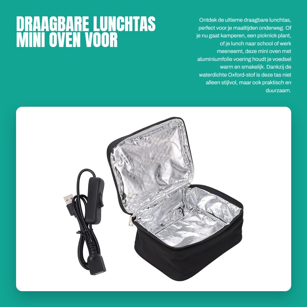 Dailygoods - Draagbare Lunchtas - Mini Oven voor Voedselverwarming - USB Oplaadbaar - Ideaal voor Camping en Picknick - Perfect voor School en Werk