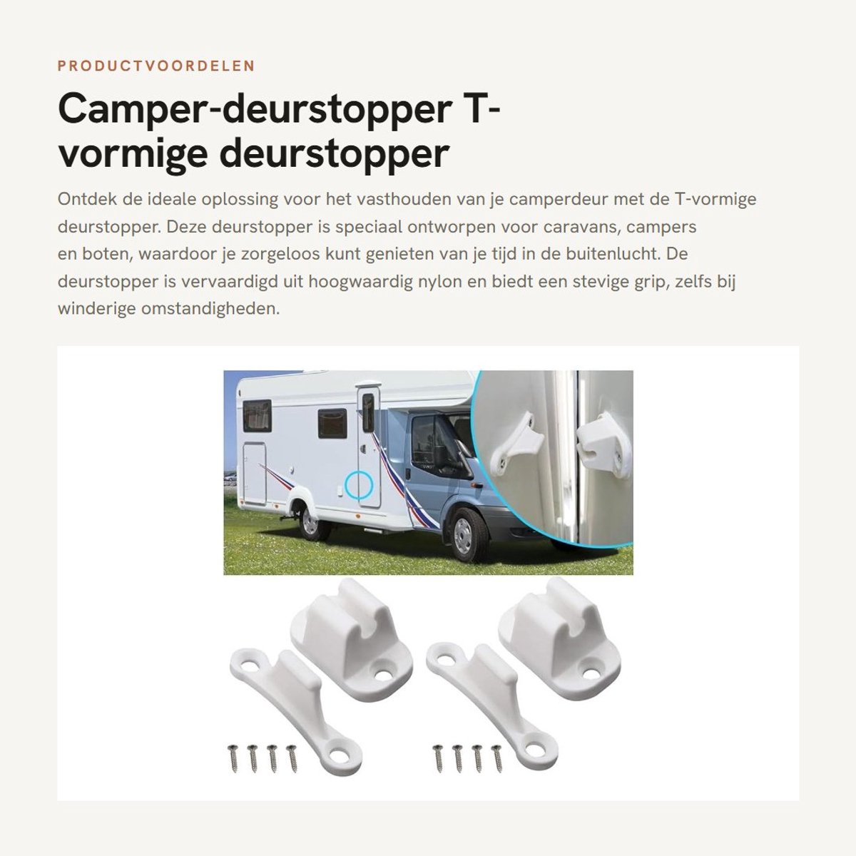 Dailygoods- Deurstopper T-vormig - Deurstopper voor campers - Deurstopper voor caravans - Nylon - 2 stuks - Universele toepassing - Deurhouder