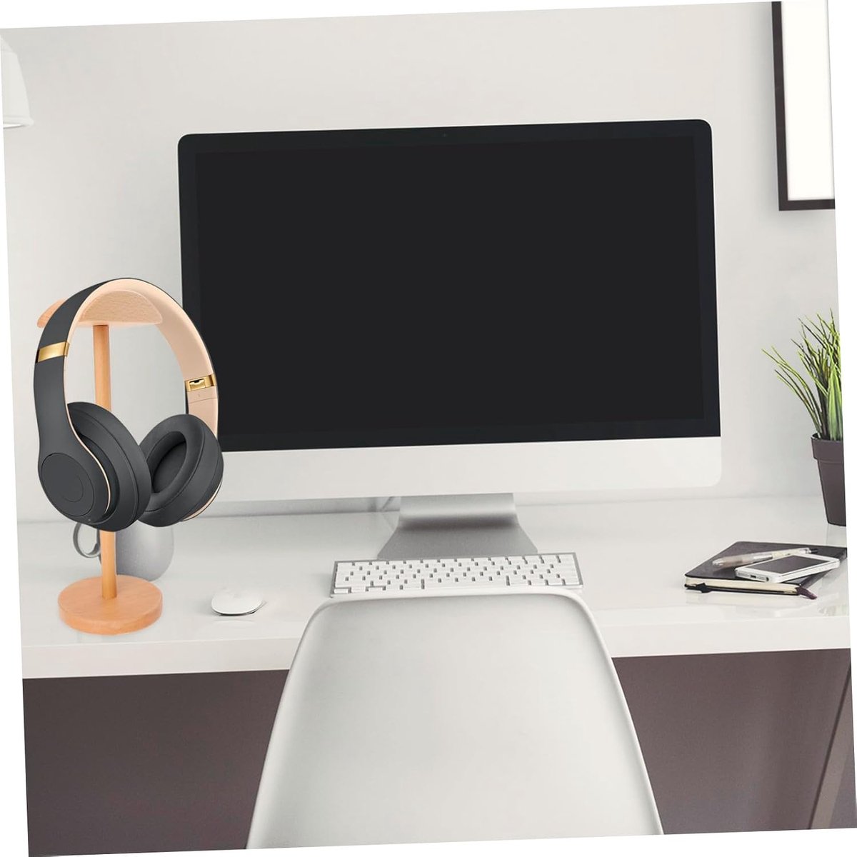 Hoofdtelefoon Stand - Oordopjes Houder - Bureau Organizer - Stevig Hout - 31.5 cm Hoog - Naturel — cadeau in Gadgets - foto 3