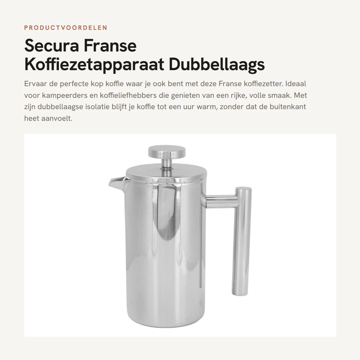 Dailygoods- Koffiezetapparaat Dubbellaags Isolatie - Franse Perspot - Roestvrij Staal - Drievoudige Filterdruk - Draagbaar - Effectief Warmtebehoud - Franse Pers