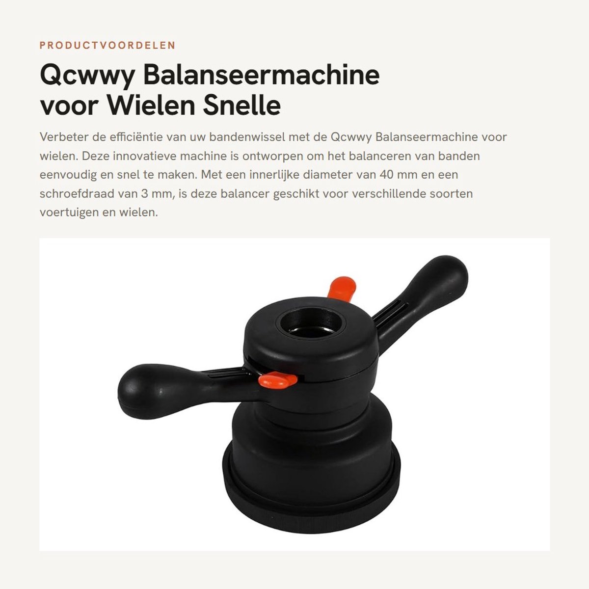 Dailygoods- Bandenbalanceermachine Hoogwaardige Kunststof - Snelle Ontgrendelingsmoer - Verstelbare Diameter 40 mm - Schroefdikte 3 mm - Versnelt Balanceringsproces - Duurzaam Materiaal - Wielbalanceermachine