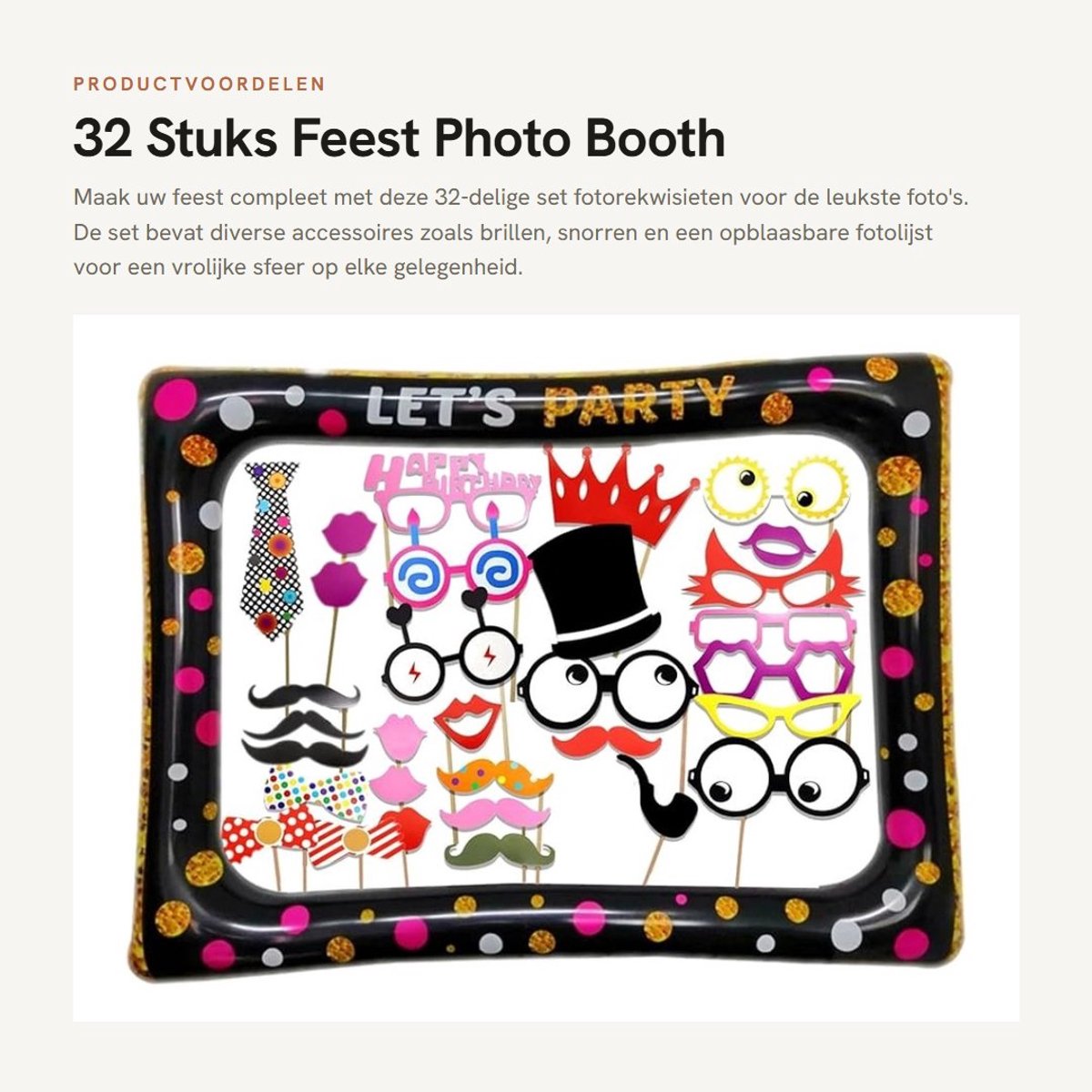 Dailygoods- Fotobooth Accessoires 31 Stuks - Opblaasbare Fotolijst 78x65 cm - Houten Stokken - Papieren Props - Grappige Rekwisieten - Duurzaam PVC - Feestrekwisieten