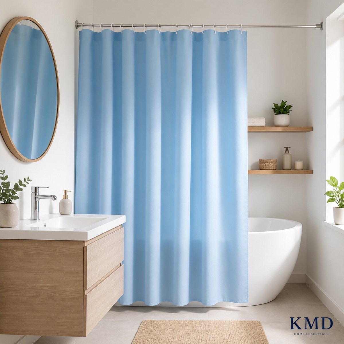KMD Douchegordijn Blauw 180x220 cm - Waterafstotend Textiel met Metalen Ogen - Machinewasbaar