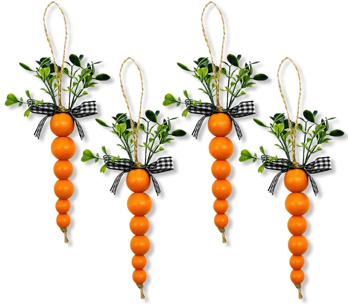 Dailygoods- Paasornamenten set van 4 - Houten Kralen - Wortelvorm - Hangers voor Bomen - D