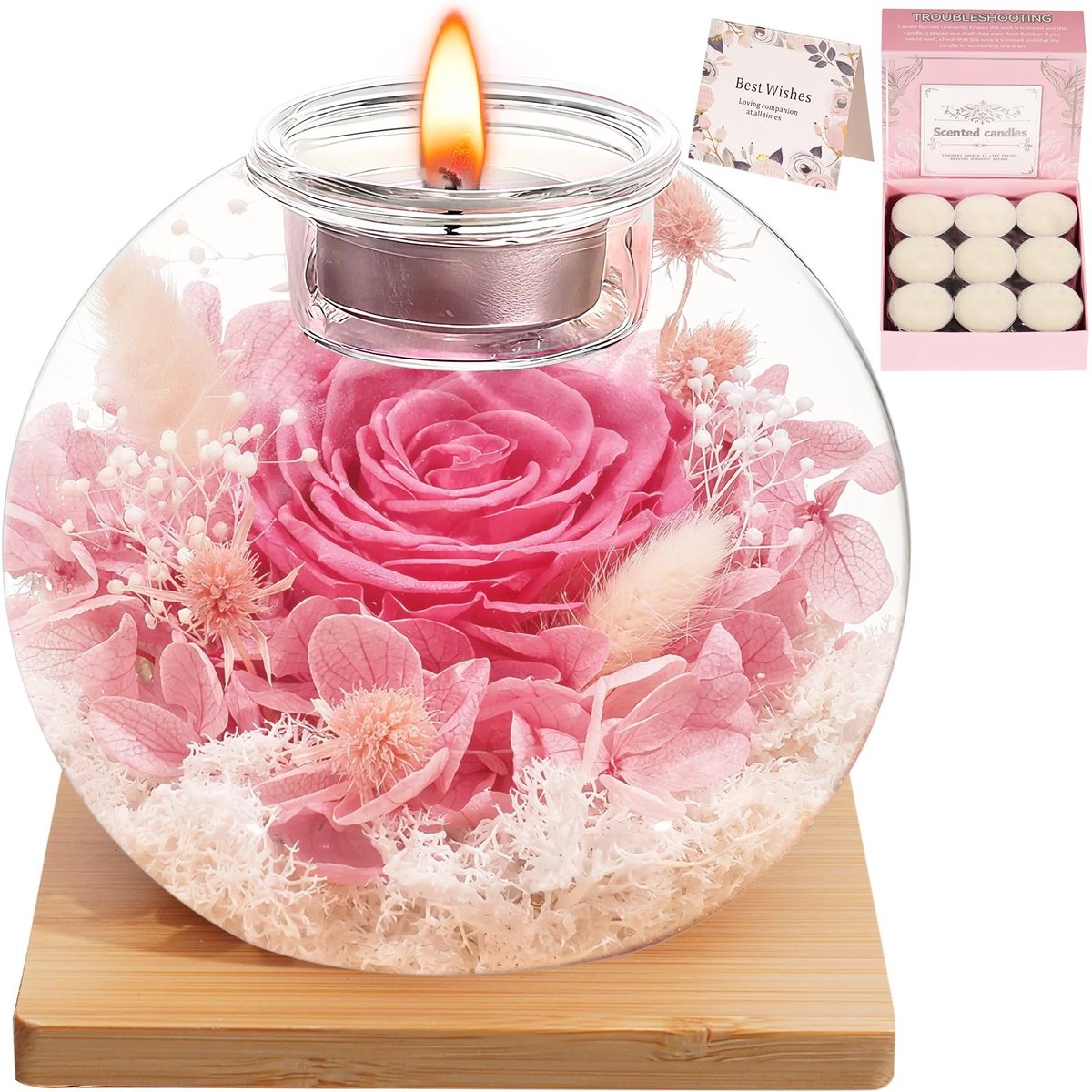 Dailygoods- Geconserveerde Roos - Eeuwige Roos in Glazen Koepel - Cadeauset met 18 Geurkaa