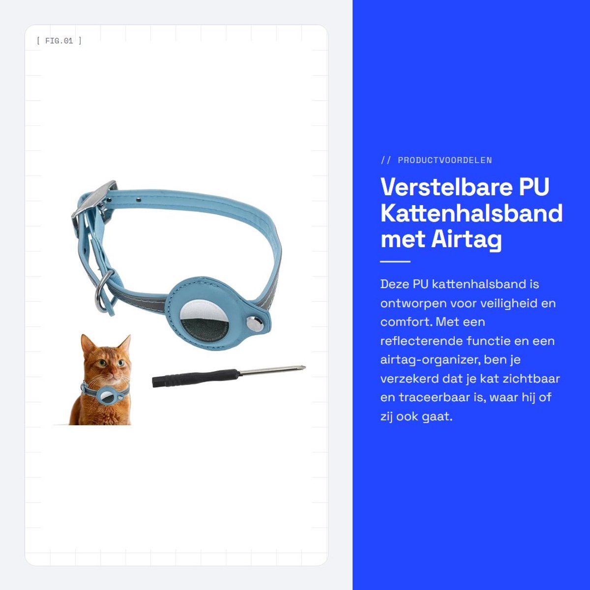 Dailygoods- Kattenhalsband met airtag-organizer - Verstelbare halsband - Veiligheidssluiting - Robuuste PU-materialen - Voor katten en puppy's - Comfortabele pasvorm - Huisdierhalsband