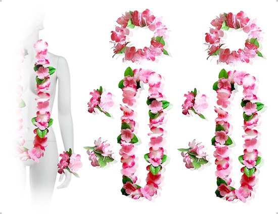 Dailygoods- Hawaiiaanse ketting set van 2 - bloemenketting - armbanden - hoofdband - feestaccessoires - voor verjaardag/carnaval