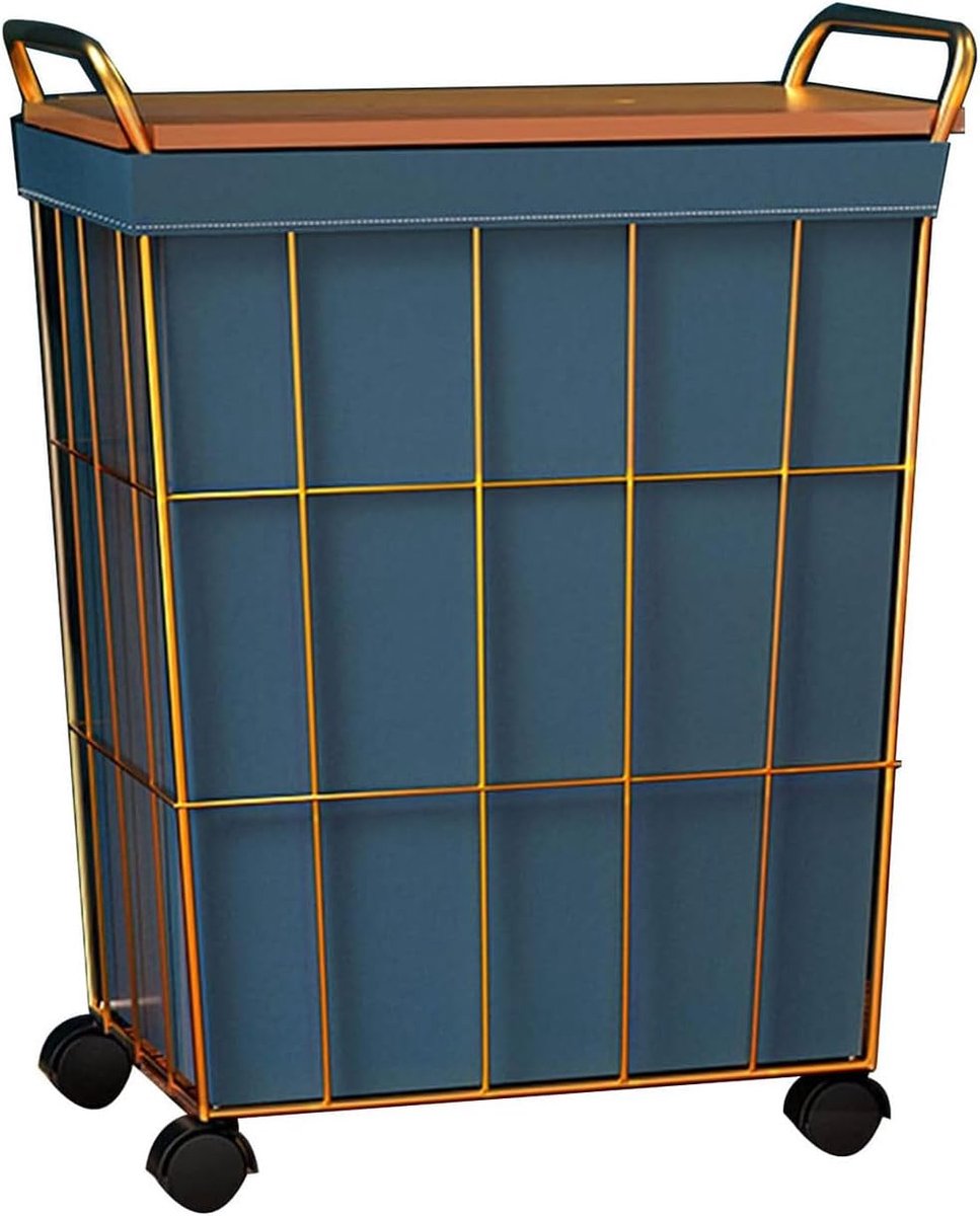 Wasmand op wieltjes Rollende mand Kleding sorteren Met leren voering 38x28x54cm Blauw