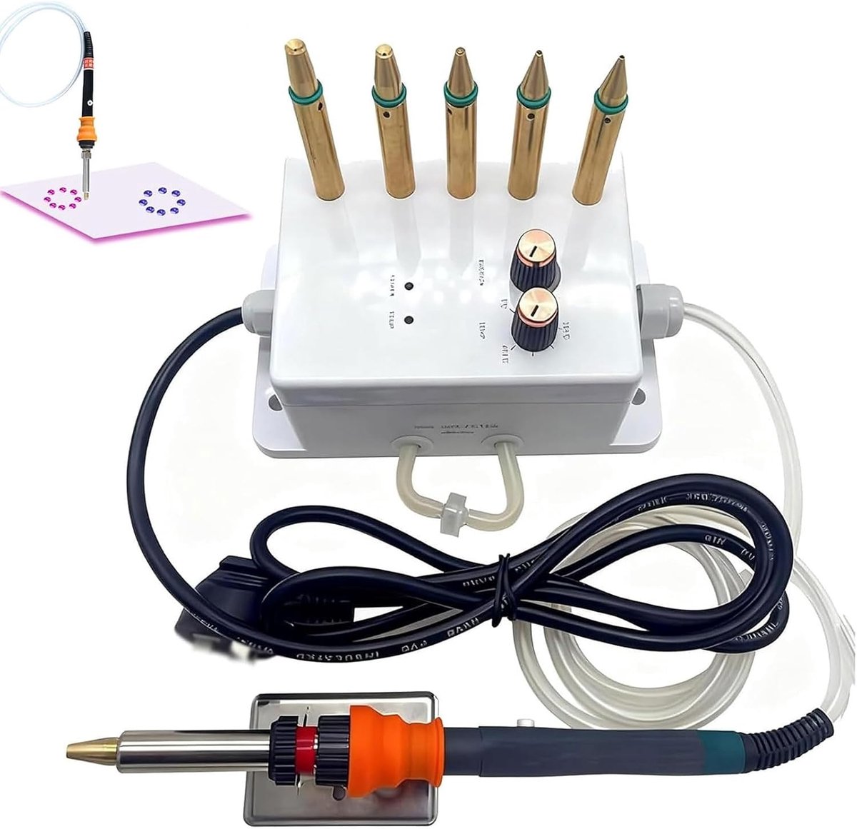 Hotfix Steentjes Applicator - Strass Tool Kit - Kleding Versieren - Verstelbare Temperatuur - 6 Tips - Wit