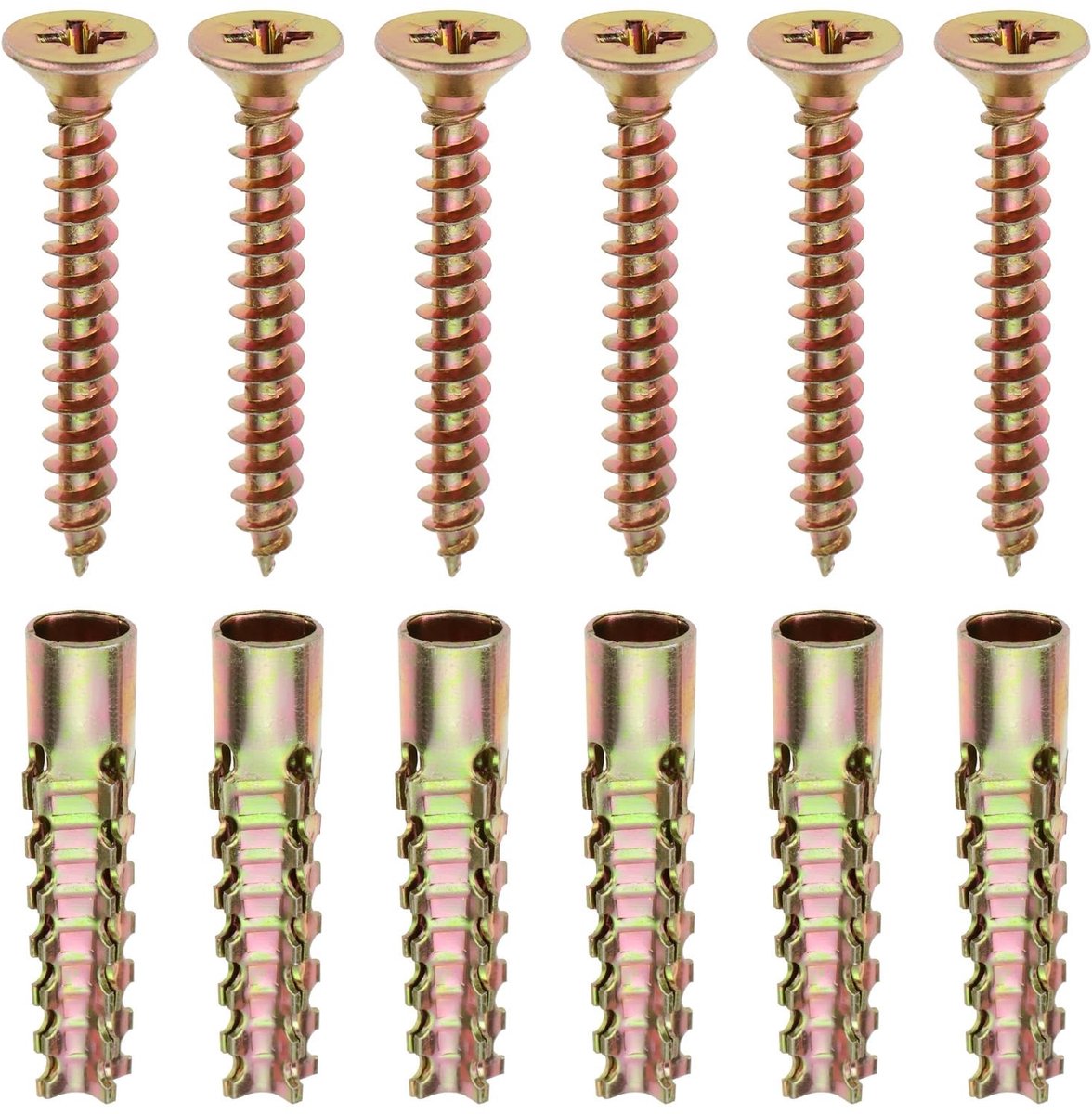 Dailygoods- Wandanker 50 Stuks - Bevestigingsmateriaal Schaduwdoek - Schroeven 5x40mm - Expansiebuis 6x32mm - Zinkkleur - Voor Betonnen/Holle/Houten Muren