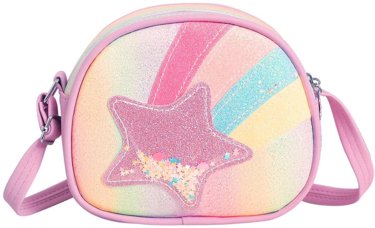 Dailygoods- Schoudertas Kleine Meisjes - Handtas - Regenboog - Pluche - Faux Leer - 16 x 6 x 12 cm