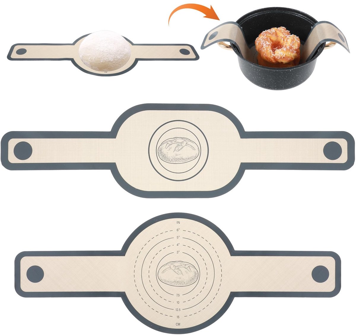 MTTProducts - Silicone Bakmat - 2 Stuks - Met Lange Handvatten - Bruin - Bakaccessoires - Geschikt voor Brood en Pizza