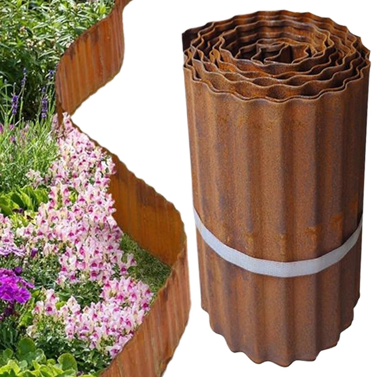 Tuinafscheiding Metaal - Grasrand Begrenzing - Buitenruimte Organiseren - Authentieke Roestuitstraling - 10 Meter Lengte - Roestkleur