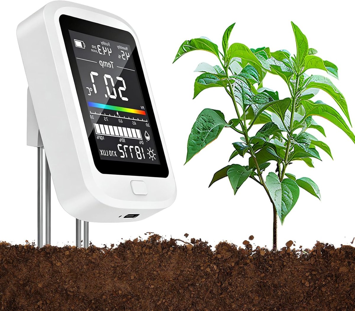 pH Meter Bodemmeter - Vochtigheidsmeter Plant - Planten Verzorgen - Intelligente 6-in-1 Meting - N.v.t. - Wit