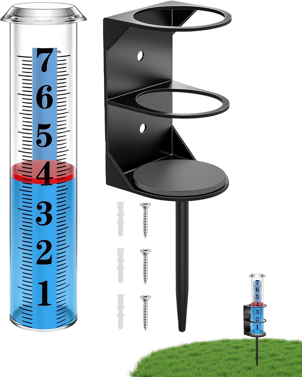Regenmeter Tuin - Neerslagmeter Buiten - Waterbeheer Optimaliseren - Verstevigd Gietijzer - 25 x 10 x 10 cm - Transparant