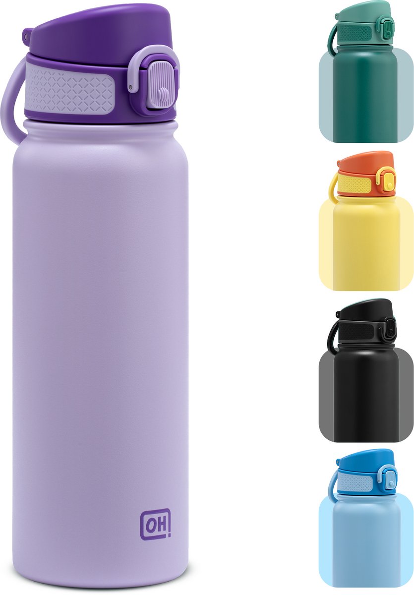 BentOH! RVS Waterfles 600ml Kinderen & Volwassenen - Paars - Anti-overloop & Lekvrij – Met Eén Hand te Openen – BPA-vrij & Vaatwasserbestendig