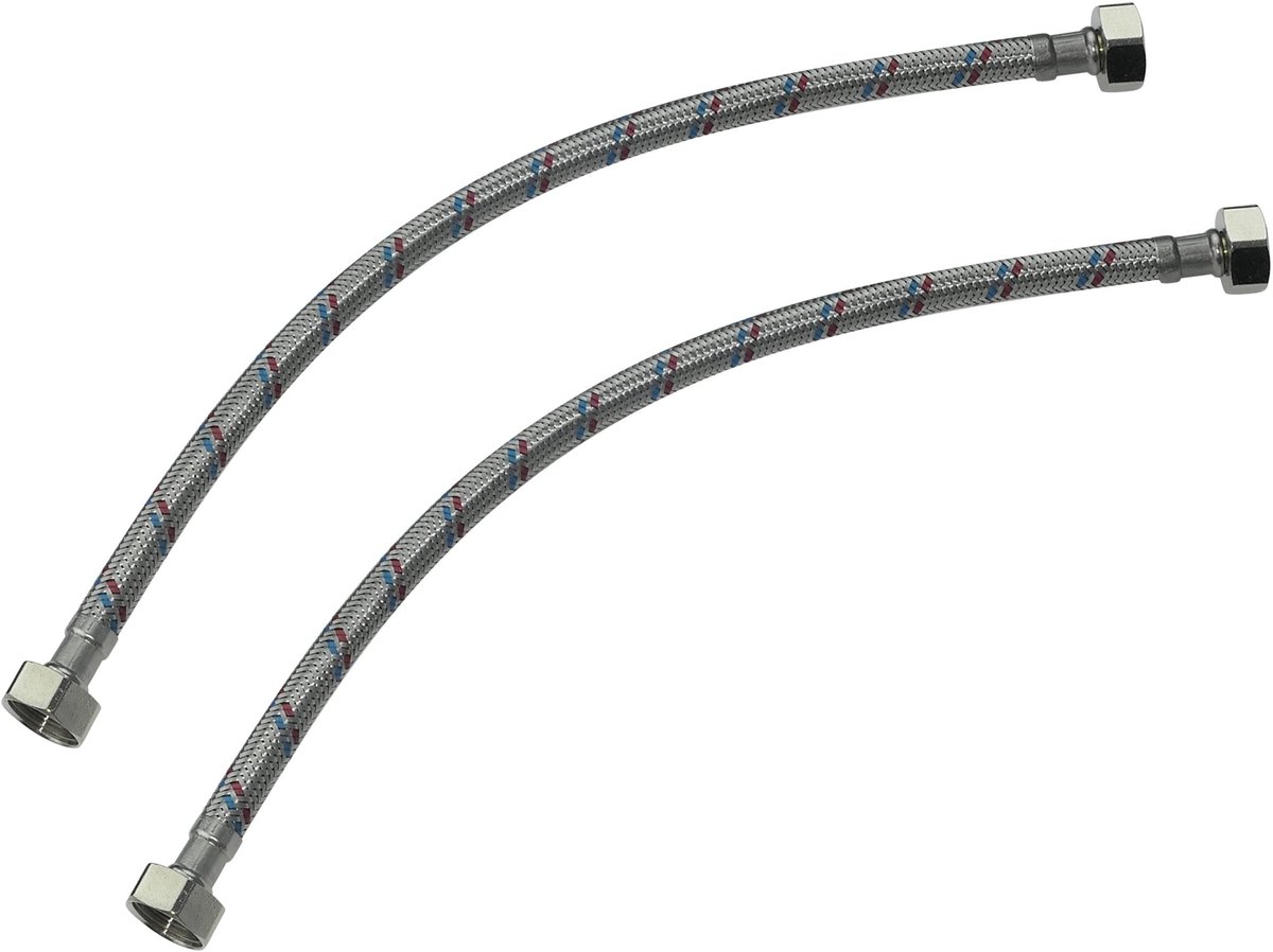 Dailygoods- Aansluitslang Set van 2 - Flexibele Waterslang 300 mm - Vrouwelijk/Vrouwelijk - Schroefdraad 1/2" - Maximale Druk 1MPa - Temperatuur 90 °C