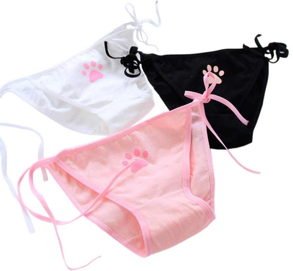 Dailygoods- Slipje Aardbei Ontwerp - Blauw/Roze Gestreept - 100% Katoen - 3 Stuks - Cosplay Ondergoed - Sexy Lingerie