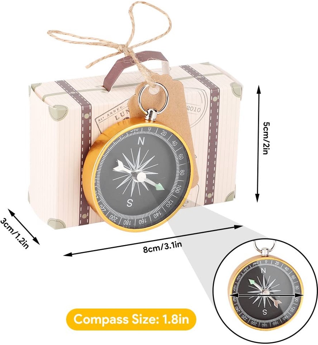 Dailygoods- Kompas Geschenkdose Set - 20 Stuks - Mini Koffer - Decoratieve Souvenirs - Bruiloft/Feest - Gouden Aluminiumlegering - Trouwbedankjes