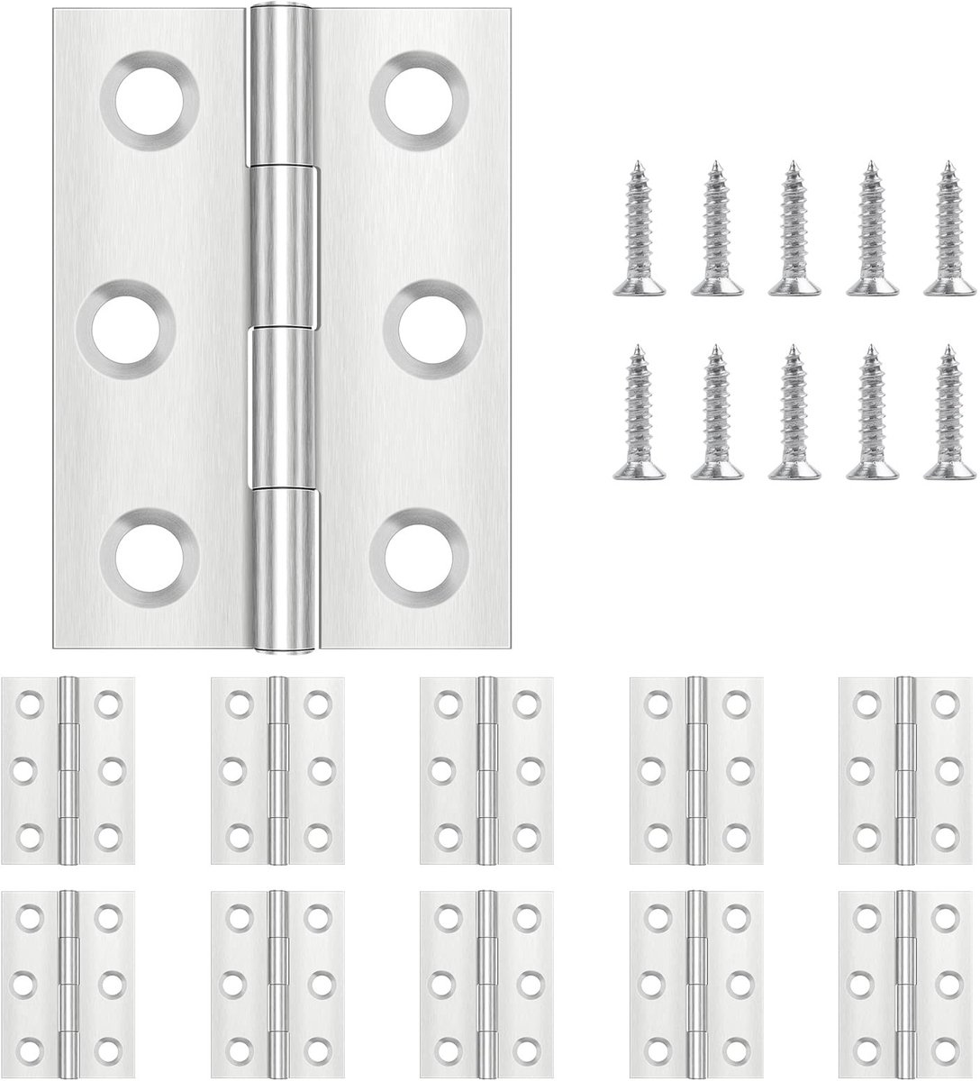Dailygoods- Scharnieren 44 × 31 mm - 10 Stuks - Roestvrij Staal - Voor Deuren - Inclusief 60 Schroeven - Hoge Sterkte - Deurscharnier