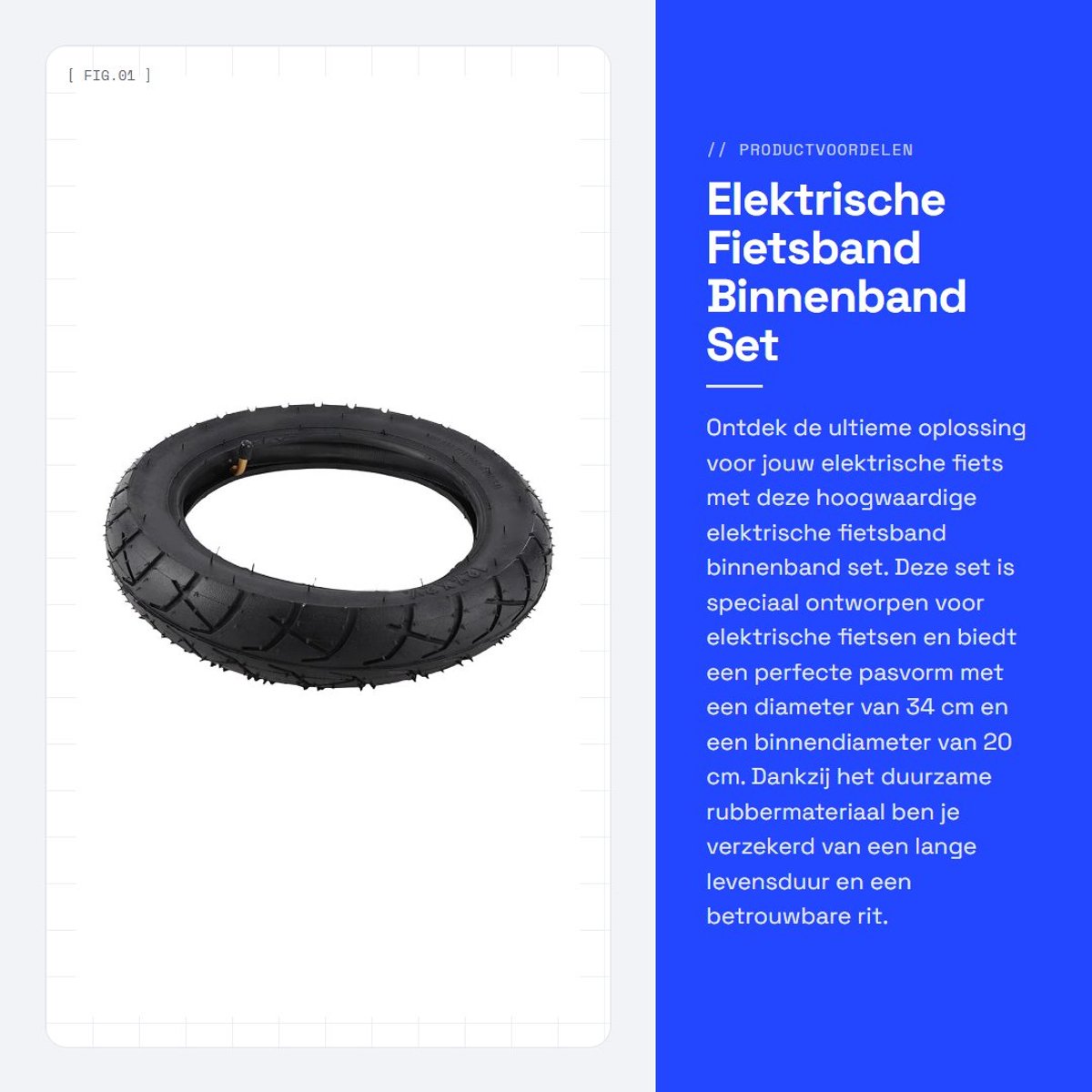 Dailygoods - Elektrische Fietsband Binnenband Set - Buisvormig - Zwart - 12 1/2x2 1/4 - Duurzaam Rubber - Geschikt voor Elektrische Fietsen