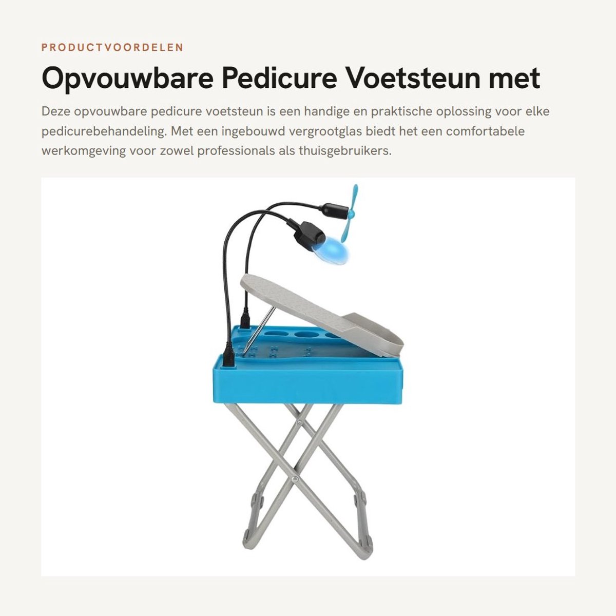 Dailygoods- Pedicurestation Hoogte Verstelbaar - Opvouwbare Voetsteun - Vergrootglas - Droogventilator - Draagbaar - Stabiel - Pedicurebank
