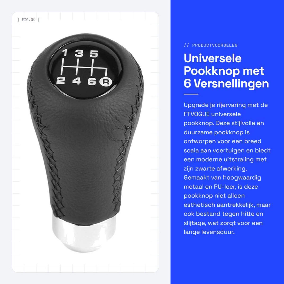 Dailygoods- Versnellingspook Hoes - Pookknop Universeel - 6 Versnellingen - Hoogwaardige PU Leer - Inclusief 3 Slangen - Eenvoudige Installatie - Versnellingsknop