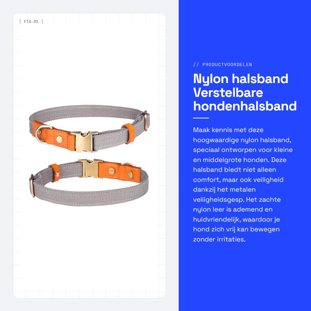 Dailygoods- Halsband Verstelbaar - Nylon/Huisdierhalsband - Roestvrij Stalen Gesp - Lichtgewicht/Zacht - Ademend/Huidvriendelijk - Geschikt voor Kleine/Middelgrote/Grote Honden - Hondenhalsband