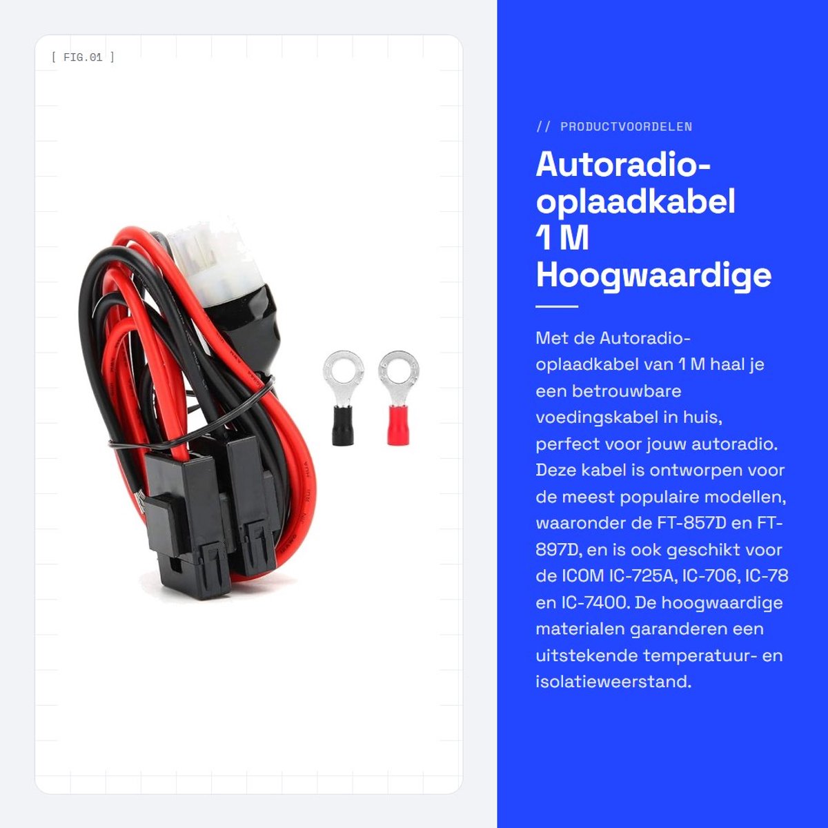 Dailygoods - Autoradio-oplaadkabel - 1 M - Hoogwaardige kwaliteit - Geschikt voor FT-857D en FT-897D - Professionele productie - Ideaal voor IC-7...