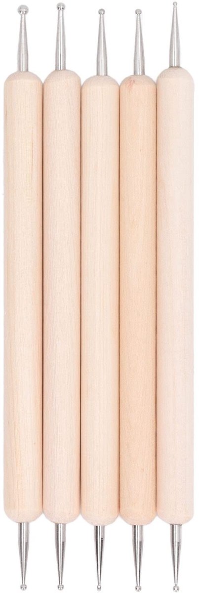 Dailygoods- Embossing Stylus Set - 5 Stuks Dotting Tools - Dubbele Kop - Houten Handvat - Roestvrij Staal - Voor Aardewerk en Sculpting - Dotting Tool