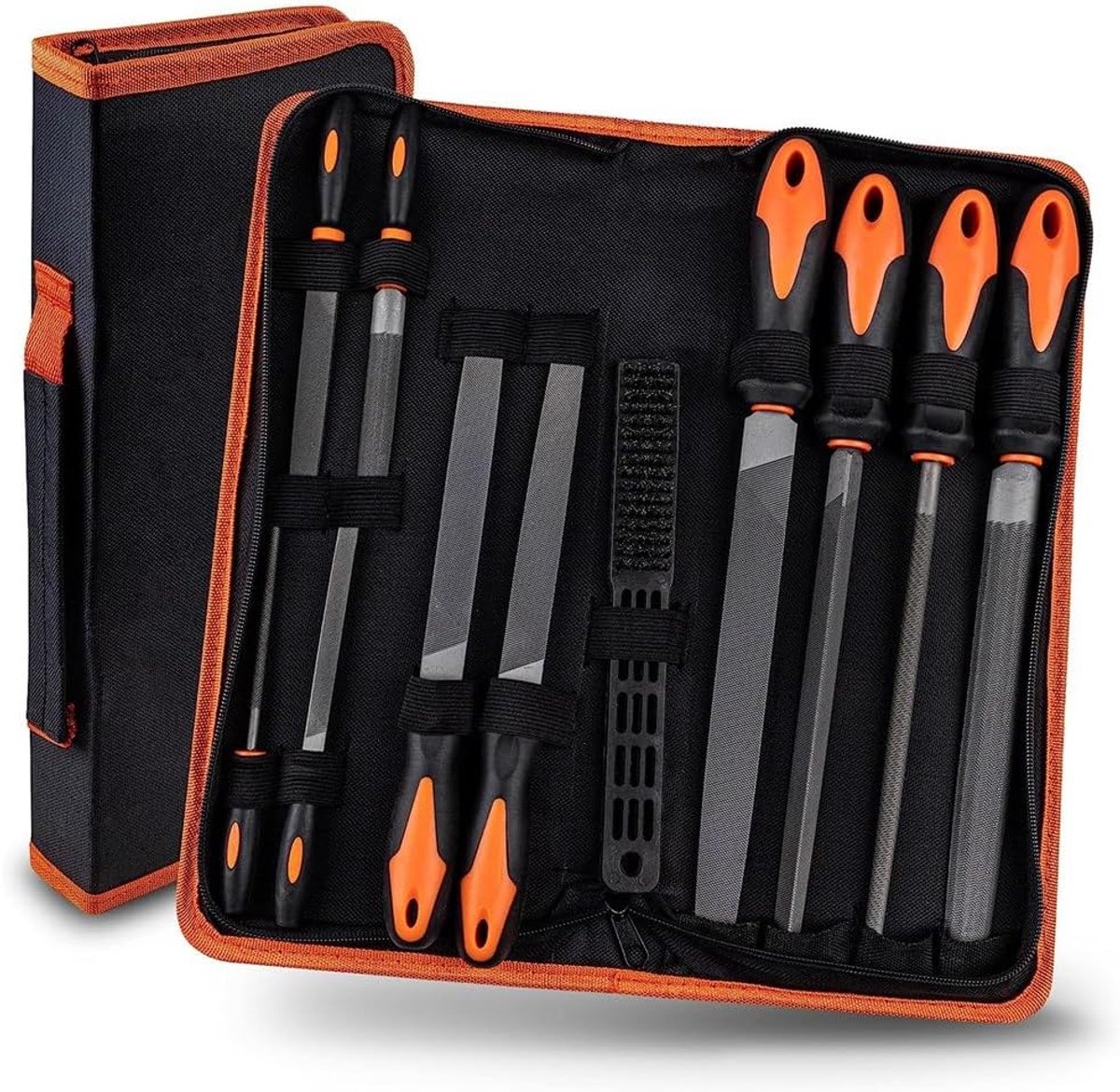 Stalen Vijlenset - Metaalvijlen Houtvijlen - Materiaal Bewerken - Ergonomische Handgreep - 11 Delig - Zwart Oranje
