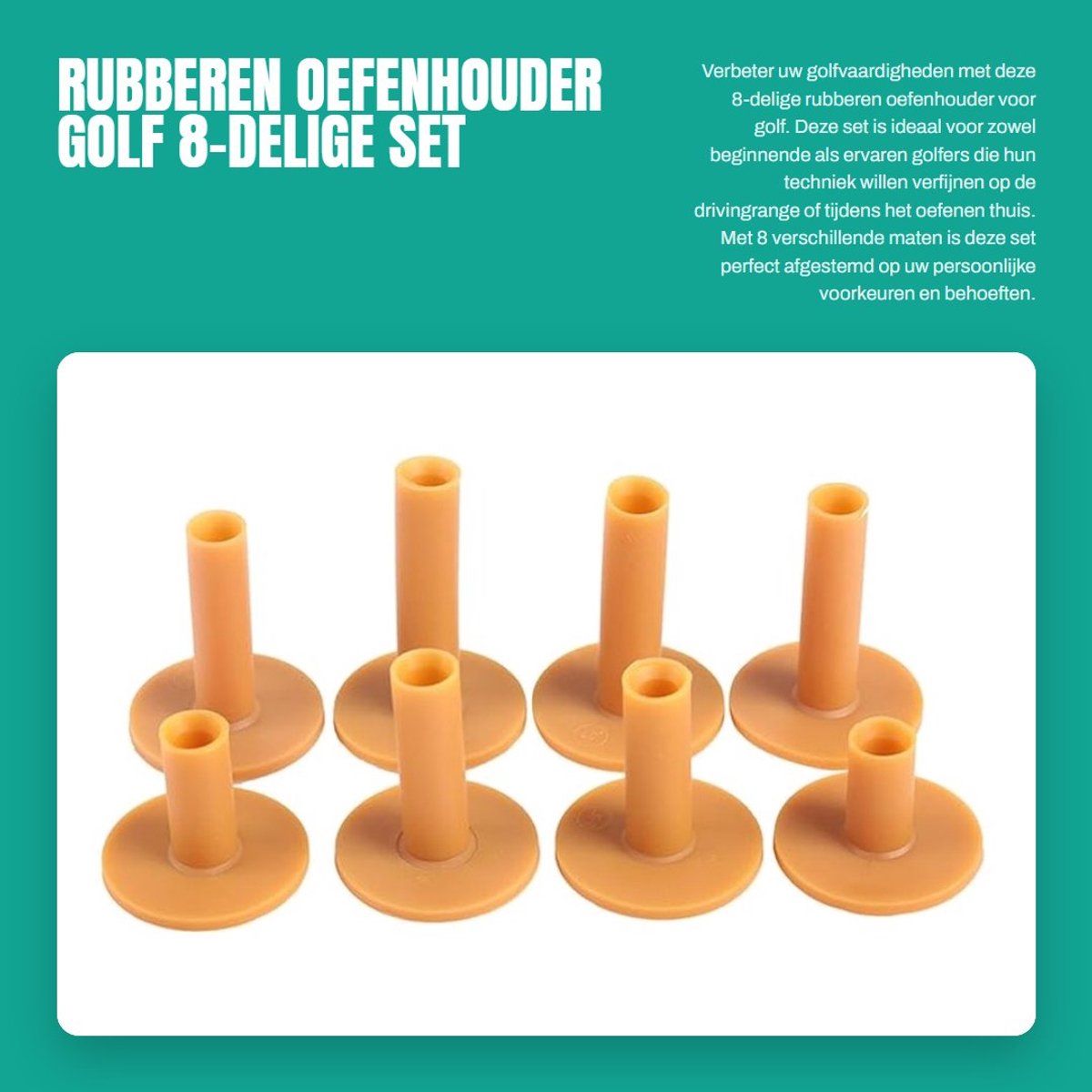 Dailygoods- Golfstukken Rubberen Oefenhouder - 8-delige Set - Golftrainingsmateriaal - Oefen- en Drivingrange-Matten - Diverse Maten - Duurzaam Materiaal - Golftraining