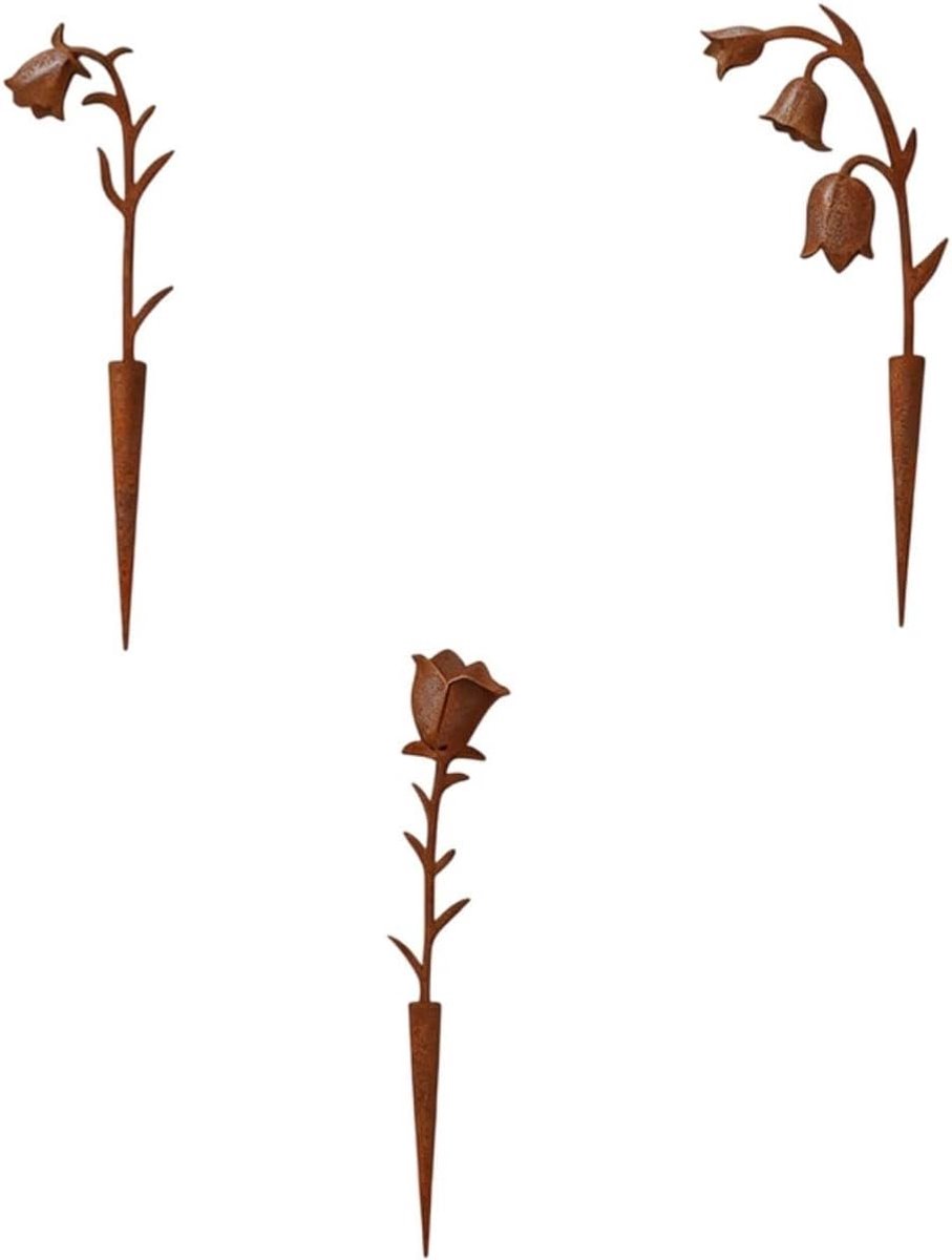 Tuinsteker bloem - Decoratie paal - Buiten verfraaien - Roestlook metaal - 18 x 8 cm - Roestbruin